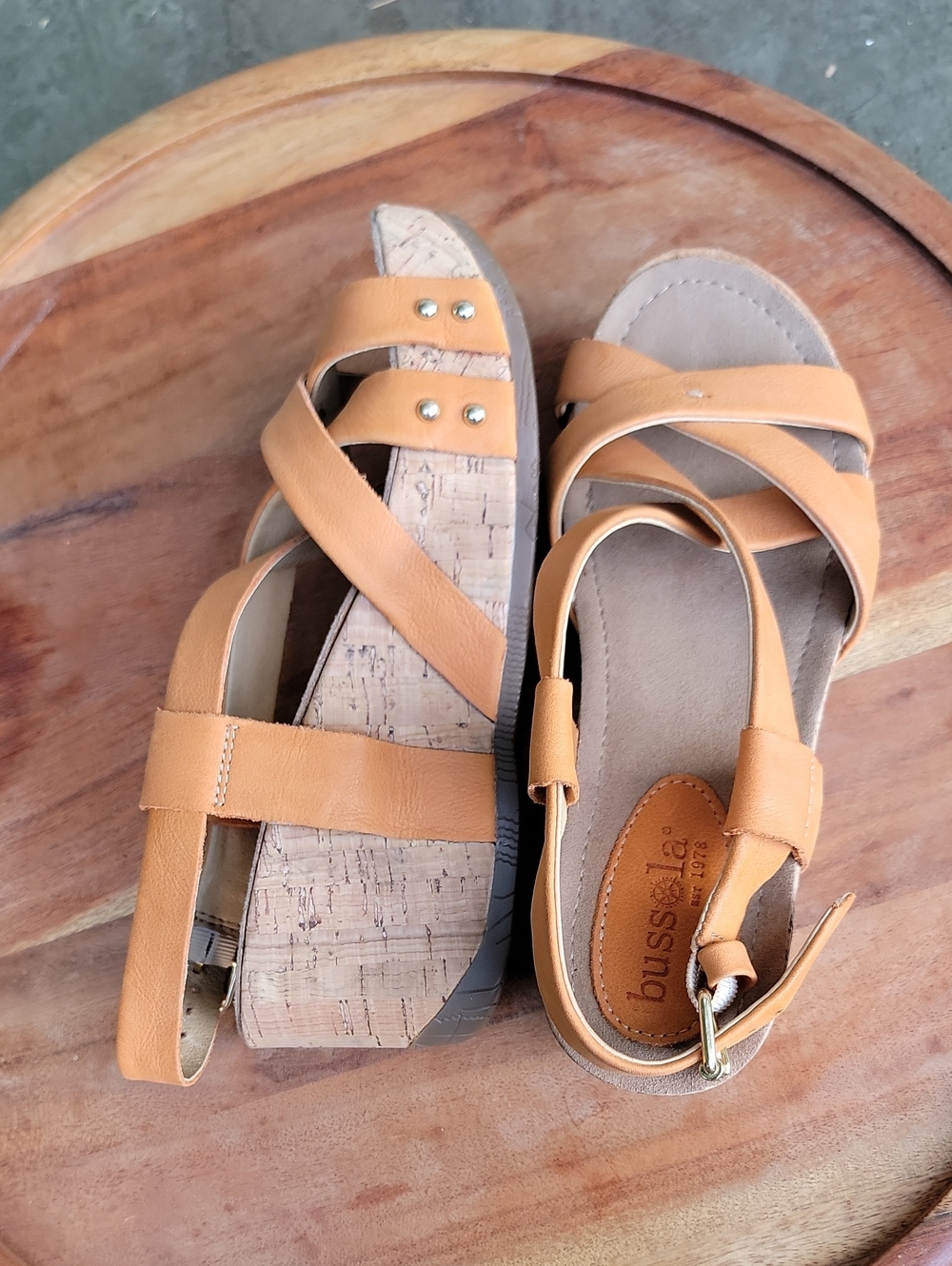 Bussola Wedge Sandals in Old Luggage Apricot Leather - Strappy Cork Platform 6.5 - Picture 9 of 9